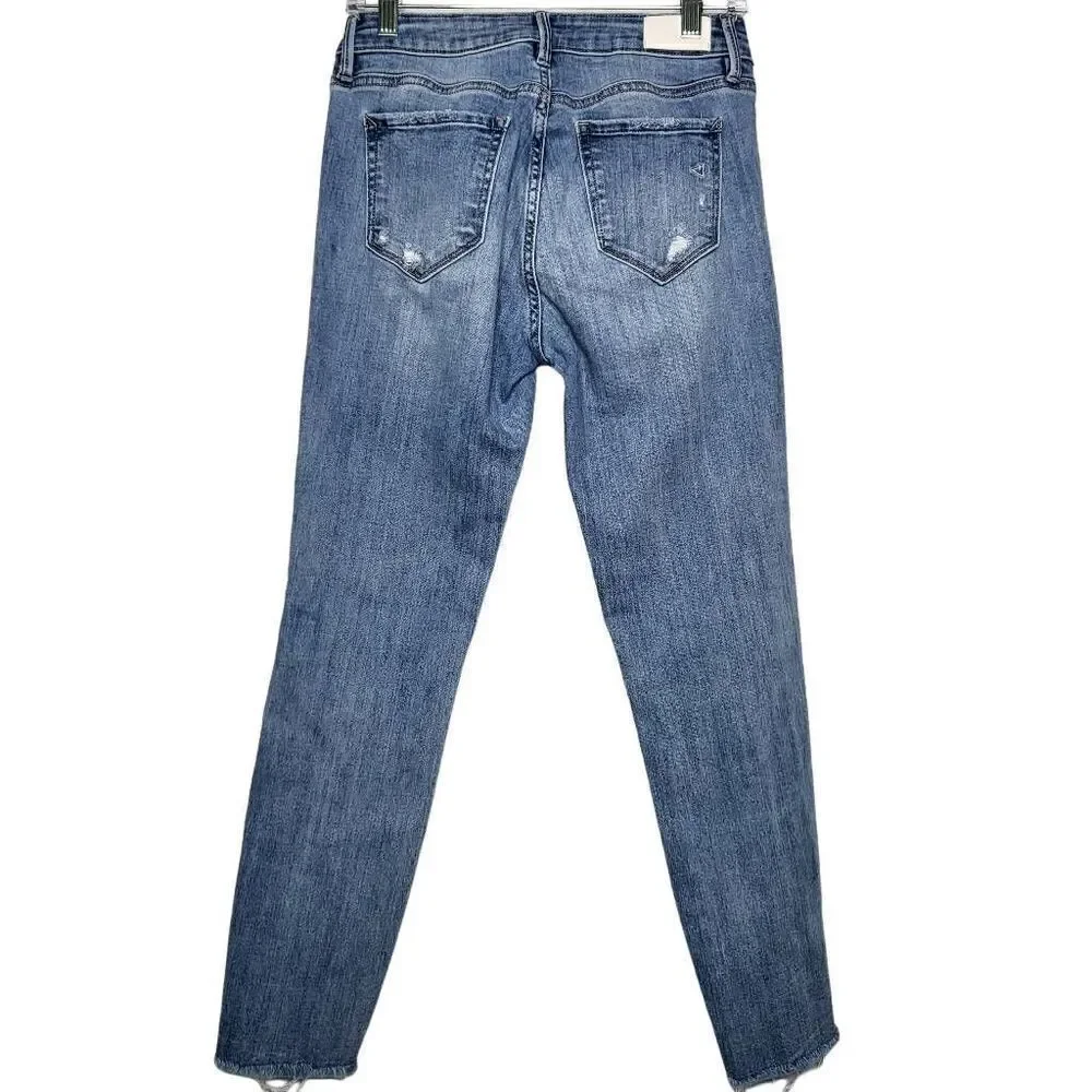 Hidden Distressed Side Piping Fringe Raw Hem Jean Denim Size 28